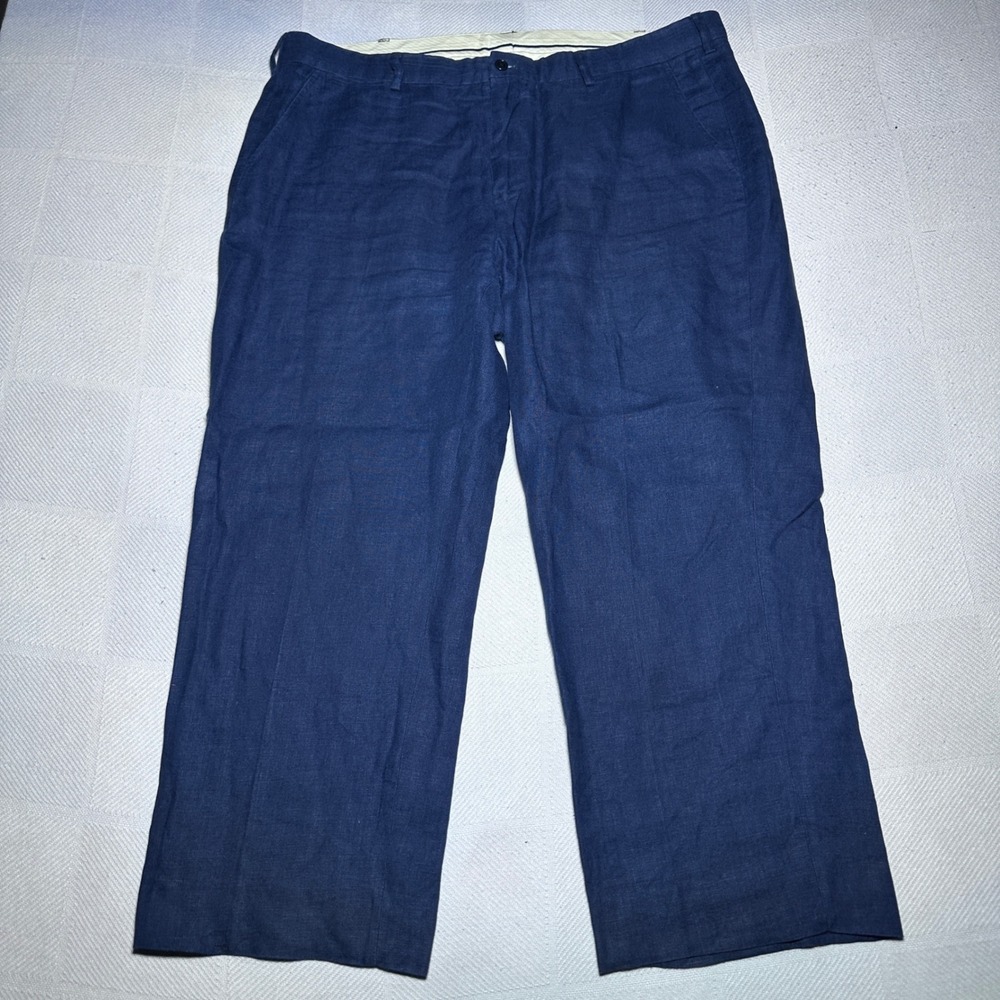 Polo Ralph Lauren Dress Pants 38x27 100% Linen Relaxed Straight Navy Chino Pants